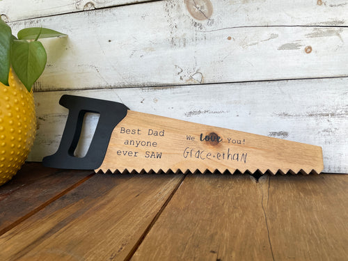 Wood Saw Sign For Dad, Personalized Fathers Day Gifts, Fathers Day Sign Kid, Happy Fathers Day Wooden Sign