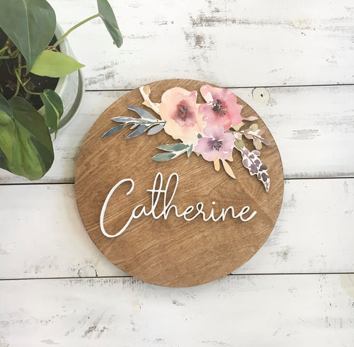 Pink Floral Nursery Sign, Name Sign For New Baby