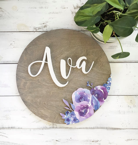 Floral Name Sign For Baby, Girl Nursery Wall Decor