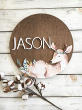 Boho Baby Name Sign, Deer Wood Sign For Kids Room