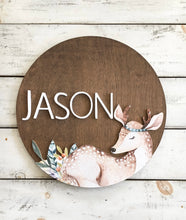 Boho Baby Name Sign, Deer Wood Sign For Kids Room