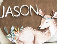 Boho Baby Name Sign, Deer Wood Sign For Kids Room