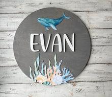 Ocean Nursery Name Sign, Whale Sign For Kids Room