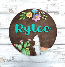 Boho Nursery Decor, Llama Baby Name Sign Wood