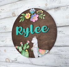 Boho Nursery Decor, Llama Baby Name Sign Wood