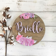 Floral Nursery Name Sign, Pink Flower Wall Decor