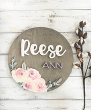 Floral Wood Sign For Nursery, Name Sign For New Baby