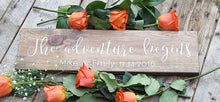 Wedding announcement, Our adventure begins Custom wood sign