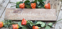 Wedding announcement, Wedding photo prop, Our adventure begins, Custom wood sign, Personalized wood sign