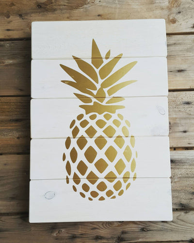 Pineapple wall art, Gold pineapple wood sign