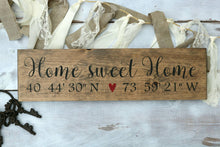 Longitude latitude sign, Home sweet home wood sign