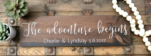 Wedding announcement, Our adventure begins Custom wood sign