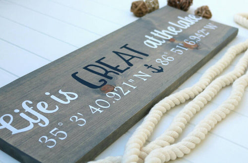 Latitude longitude Sign Wall Decor, Custom Sign For Cottage