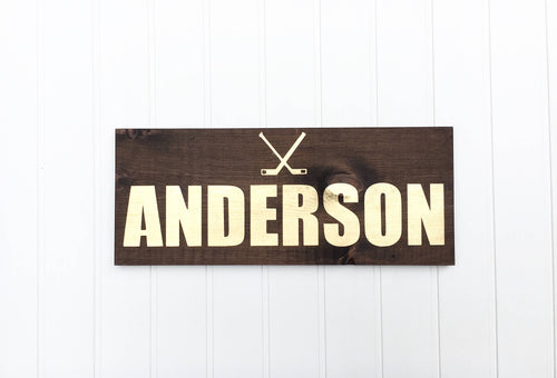 Last name wood sign, Hockey family signs wood