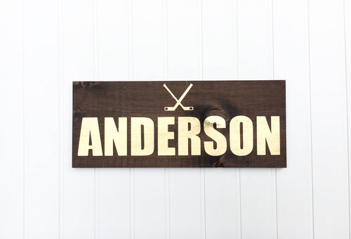 Last name wood sign, Family wood sign, Hockey family signs, Hockey wall art, Wood sign for home