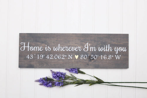 Longitude latitude wood signs, Wedding gift for couple