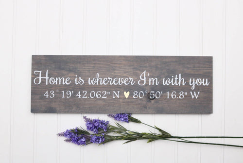 Longitude latitude signs, Wood sign for home, Coordinates wall decor, Wedding gift for couple, GPS location