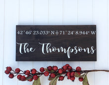 Last name wedding sign, Family name sign modern, Custom wooden signs, Longitude latitude sign for home