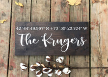 Last name wedding sign, Family name sign modern, Custom wooden signs, Longitude latitude sign for home