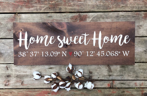 Longitude latitude sign, Home sweet home sign, Coordinates sign, housewarming gift