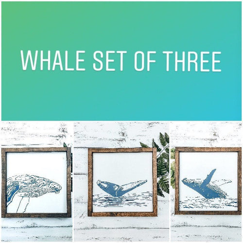 Whale Sign Set, Nautical Nursery Wall Art, Ocean Wood Sign Set