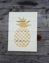 Pineapple wall art, Gold pineapple wood sign