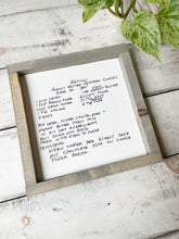 Handwritten Recipes on Wood, Custom Handwriting Sign