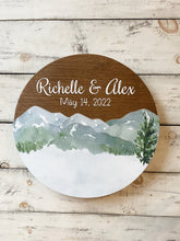 Wood wedding guestbook, Guestbook sign mountains